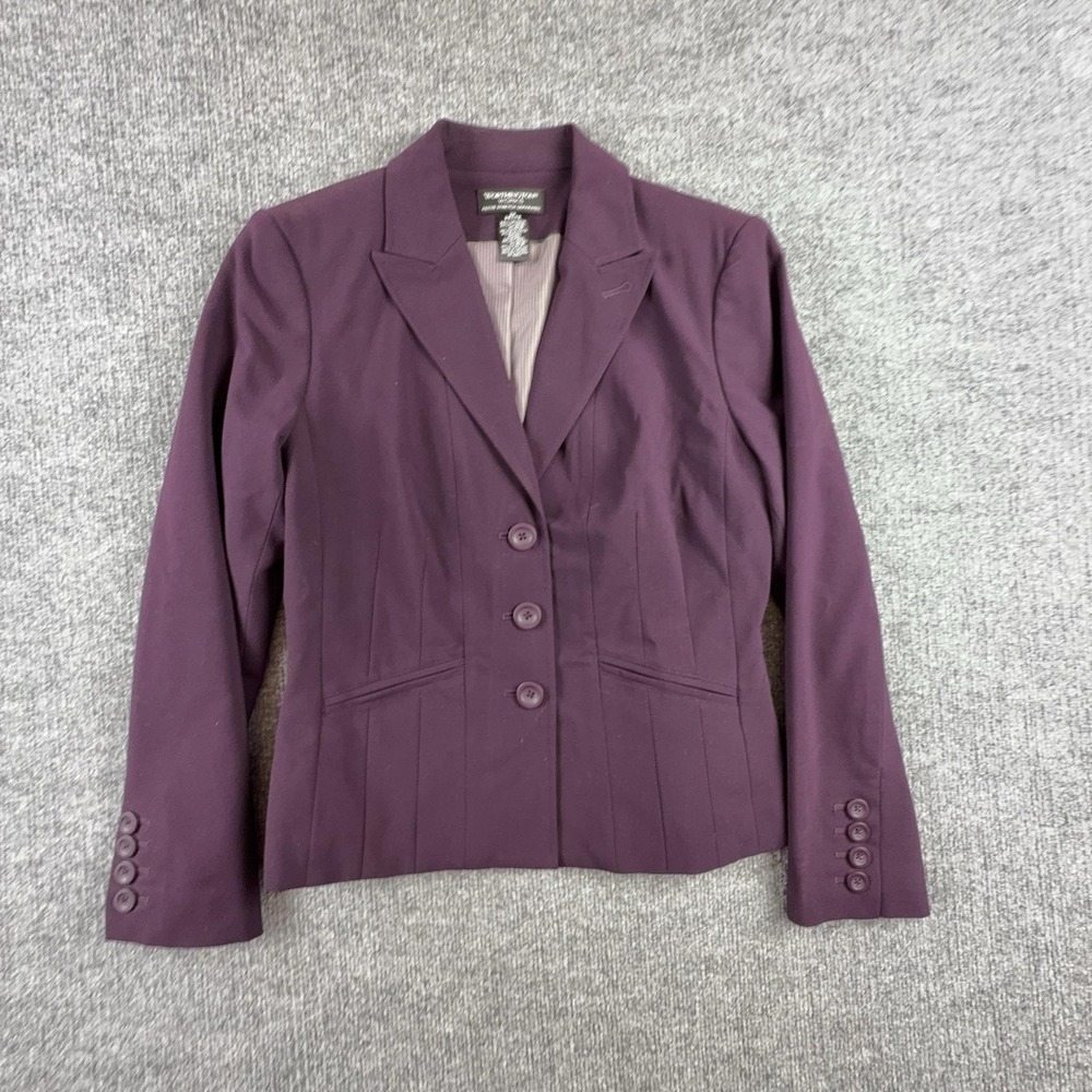 Y2K Worthington Works Blazer Womens 2P Purple Stretch Four Button Lined Jacket